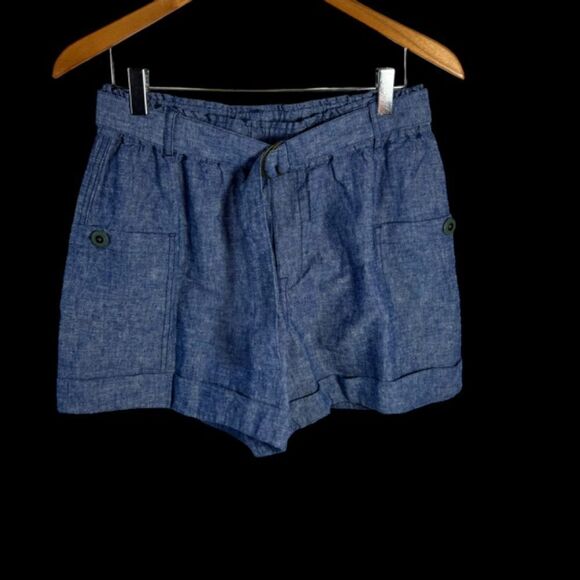Anthropologie Hei Hei Marnie Blue NWOT Linen D Ring Belted Shorts Sz S - Picture 2 of 8